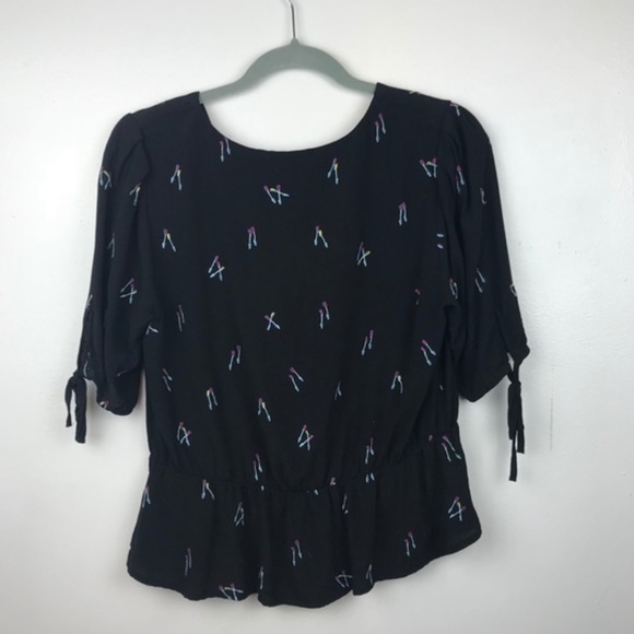 Topshop Arrow Embroidered Black Button Blouse Top - Picture 3 of 3
